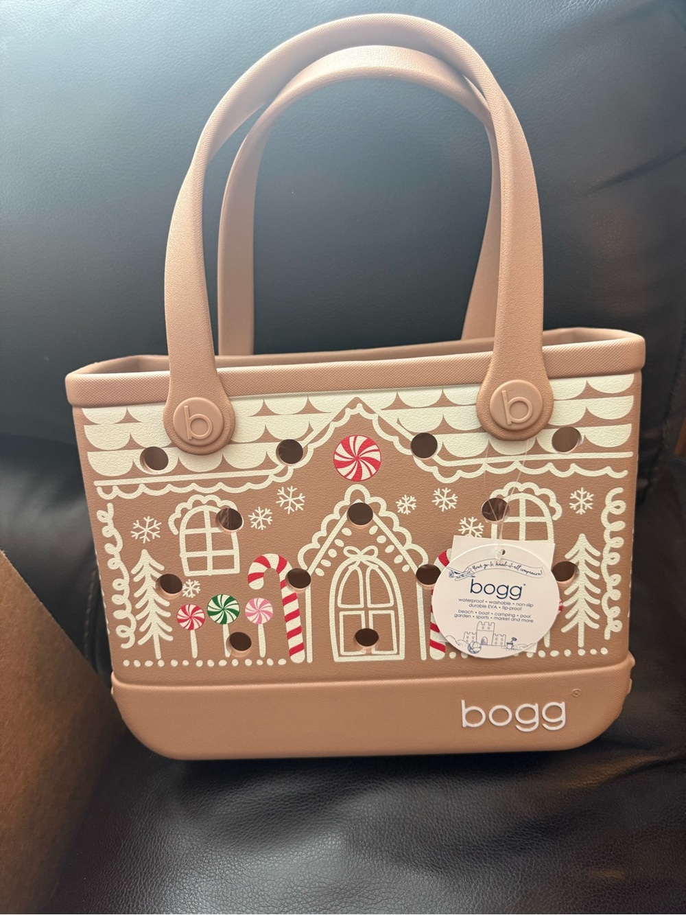BOGG BAG Gingerbread House Print Tan Tote